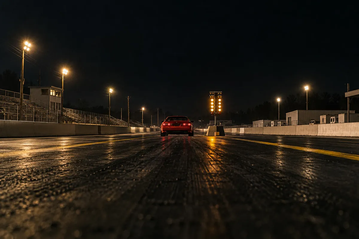 RACING SERIES Fast Life scene with a red car on a drag strip at night